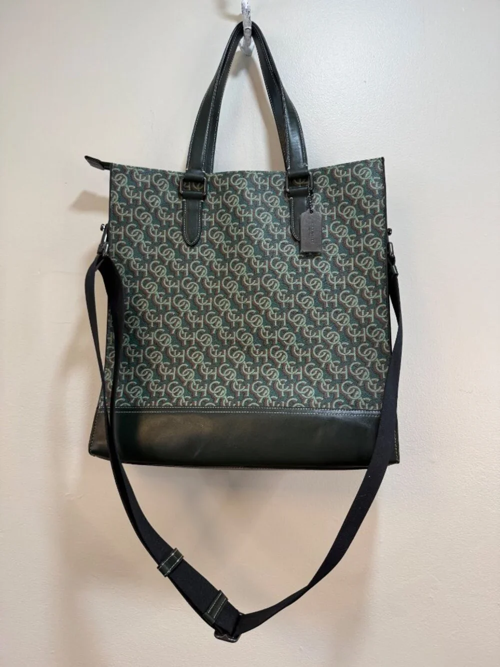 Coach Graham Structured Tote Signature Monogram Print Men's Crossbody Green NWT